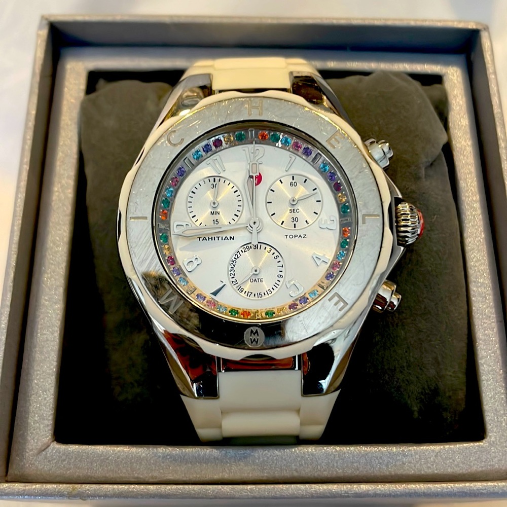 Unique! Michele watch with multi colored stones